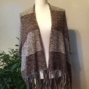 LOOK brown contrast wide stripe shawl wrap with fringe.